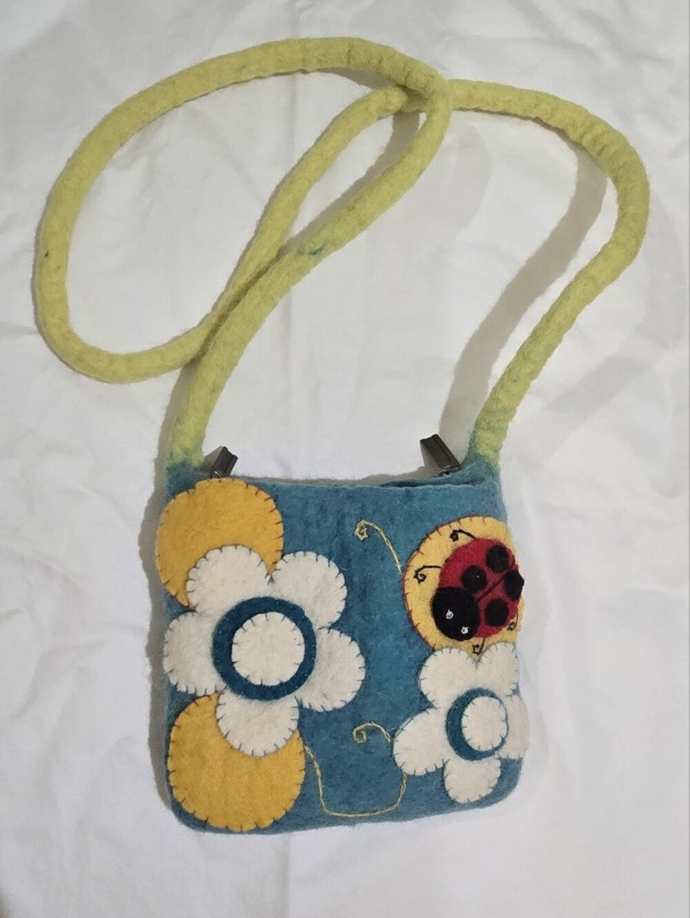 Handmade Felt Crossbody Bag • Whimsical Floral Ladybug • Folk Art • Cottagecore
